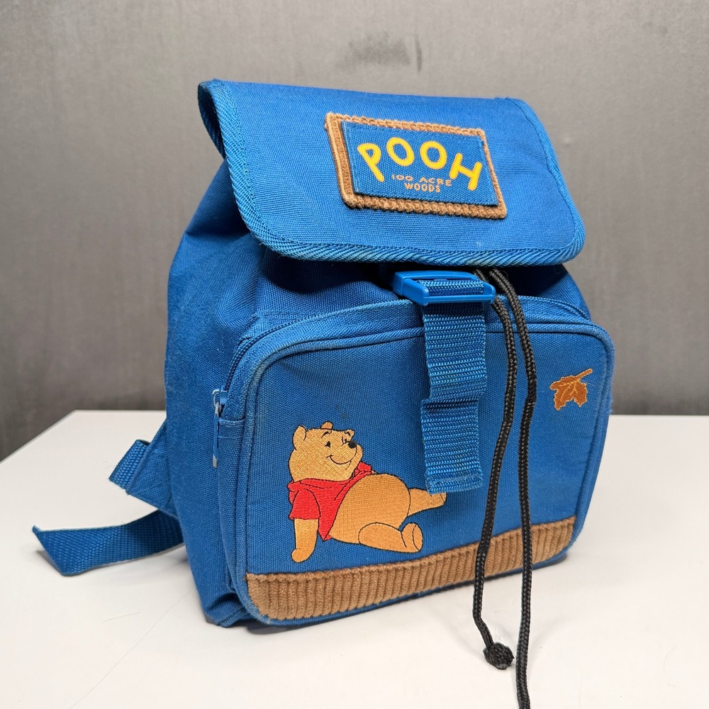 Vtg 90s Disney Winnie The Pooh Kid's Pooh 100 Acre Woods Blue Mini Backpack Bag